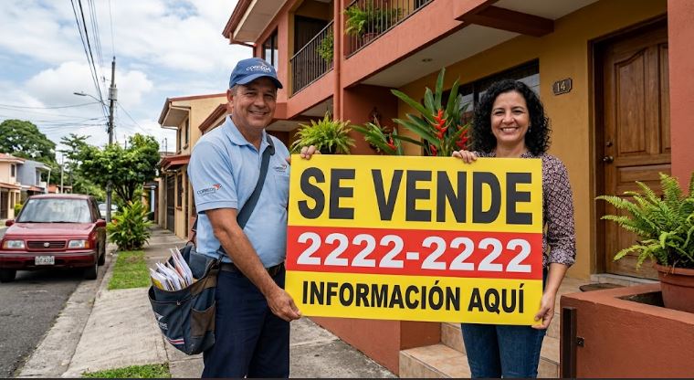 Rótulo de Se Vende real, instalado en una fachada en Costa Rica